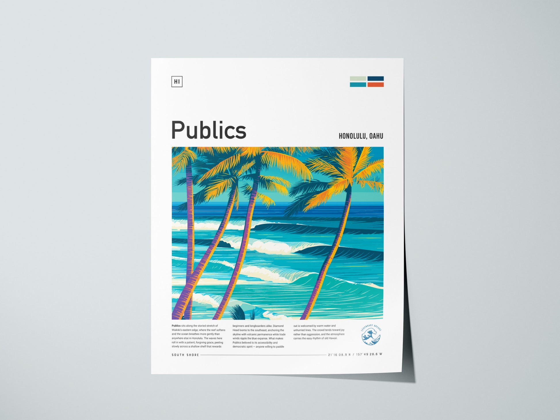 Publics, Hawaii Poster | Tropical Surf Break Island Wall Art — giclée print detail on matte paper