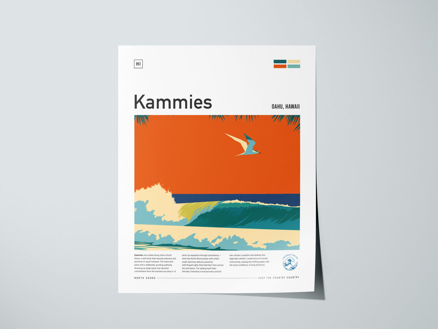 Kammies, Hawaii Poster | Tropical Surf Break Paradise Wall Art — giclée print detail on matte paper