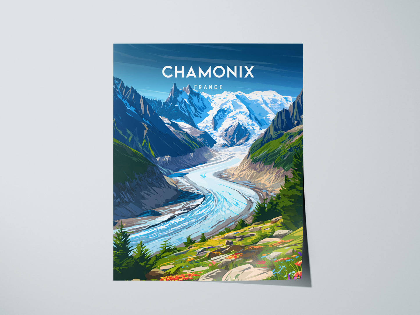 Chamonix, France Poster | Alpine Mountain Village Destination Print Wall Art — giclée print detail on matte paper