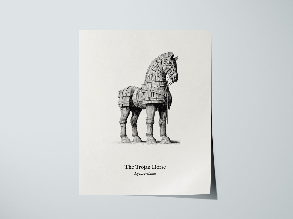 The Trojan Horse Poster | Equus Troianus Pen and Ink Print Vintage Scientific Illustration Wall Art — giclée print detail on