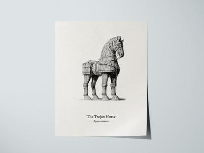 The Trojan Horse Poster | Equus Troianus Pen and Ink Print Vintage Scientific Illustration Wall Art — giclée print detail on
