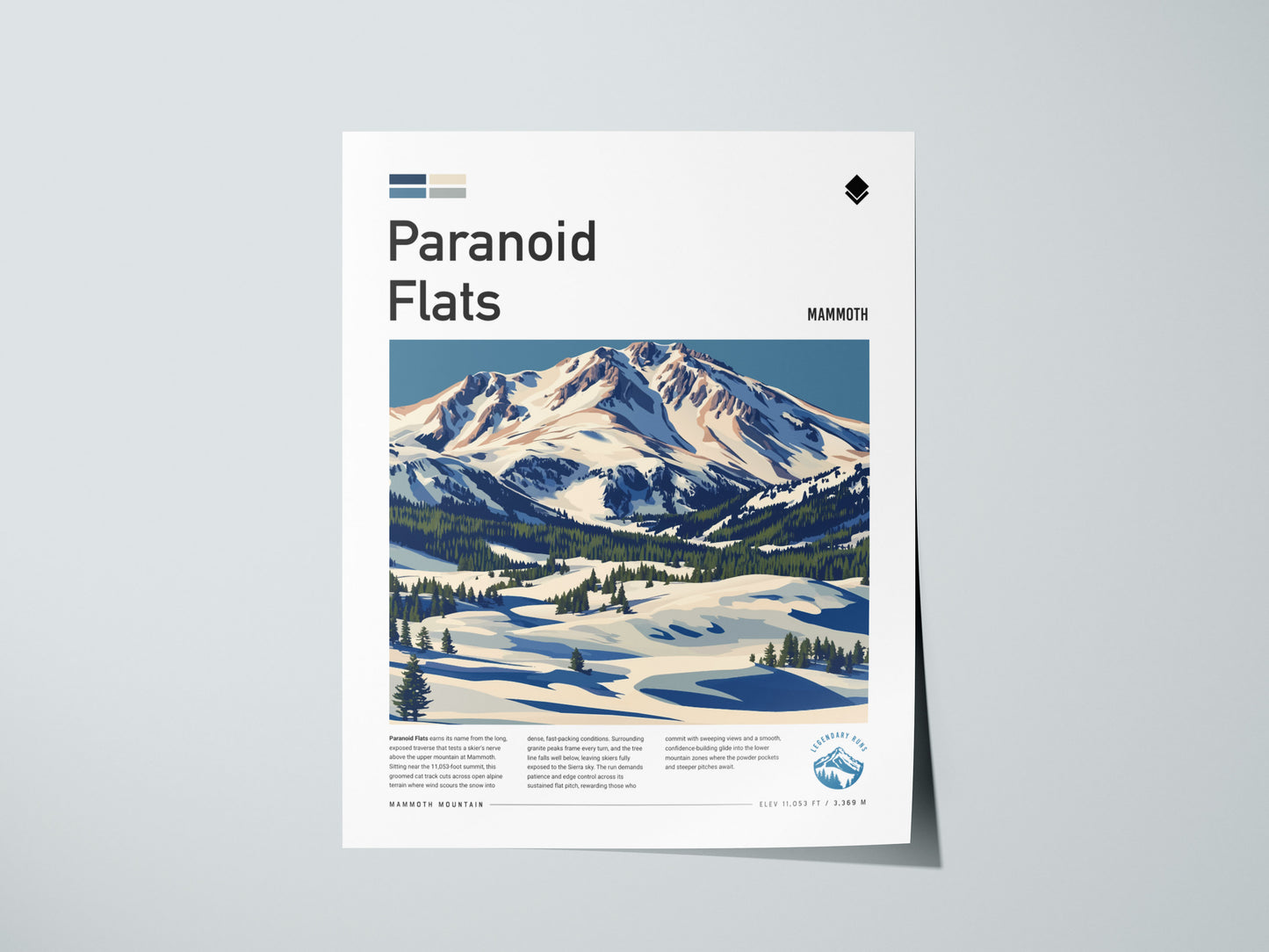 Paranoid Flats, Mammoth Poster | Ski Lodge Decor Mountain Wall Art — giclée print detail on matte paper