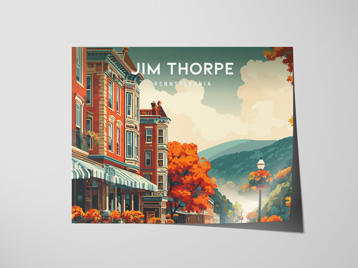 Jim Thorpe, Pennsylvania Landscape Poster | Scenic River Valley Getaway Vacation Wall Art — giclée print detail on matte pape