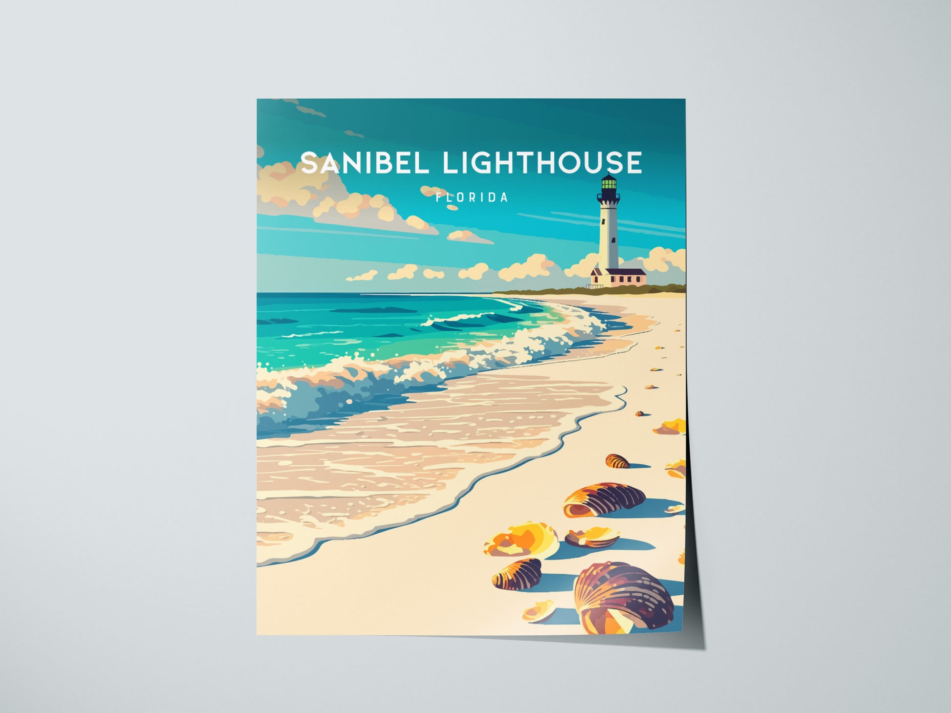 Sanibel Lighthouse, Florida Poster | Gulf Coast Beacon Coastal Decor Wall Art — giclée print detail on matte paper