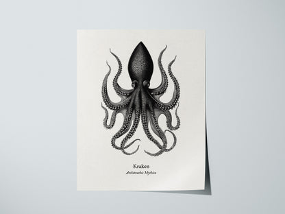 Kraken Poster | Vintage Architeuthis Mythica Zoological Illustration Wall Art — giclée print detail on matte paper