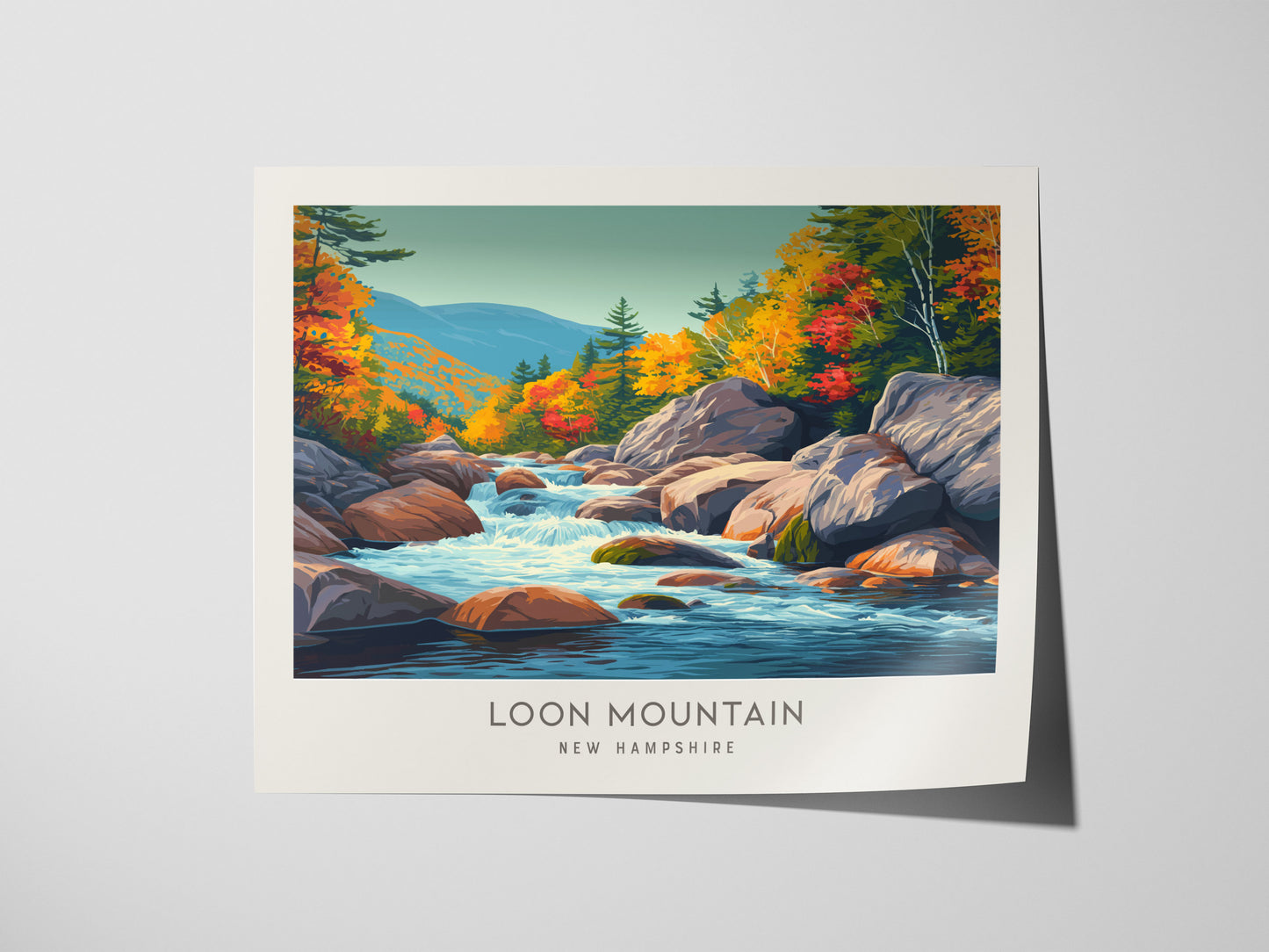 Loon Mountain Landscape Matte Border Poster | New Hampshire Vacation Wall Art — giclée print detail on matte paper