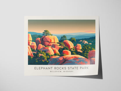 Elephant Rocks State Park Landscape Matte Border Poster | Belleview, Missouri Vacation Wall Art — giclée print detail on matt