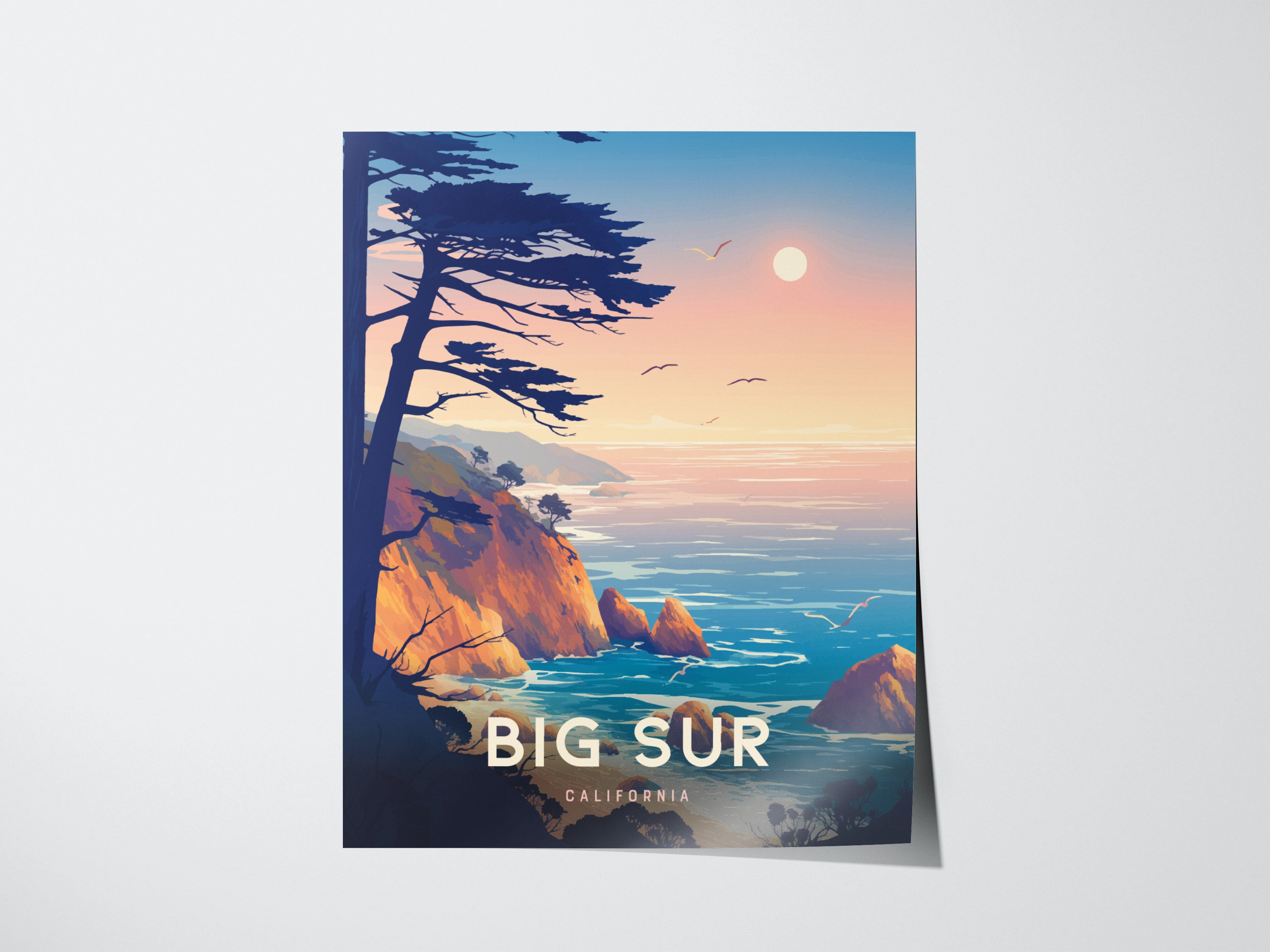 Big Sur California Poster | Pacific Coast Highway Cliffside Travel