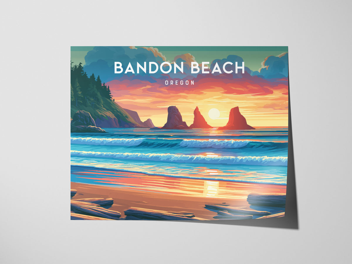 Bandon Beach Landscape Poster | Oregon Vacation Wall Art — giclée print detail on matte paper