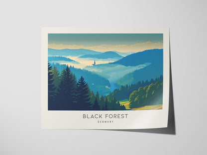 Black Forest Landscape Matte Border Poster | Germany Framed or Unframed Travel Gift — giclée print detail on matte paper