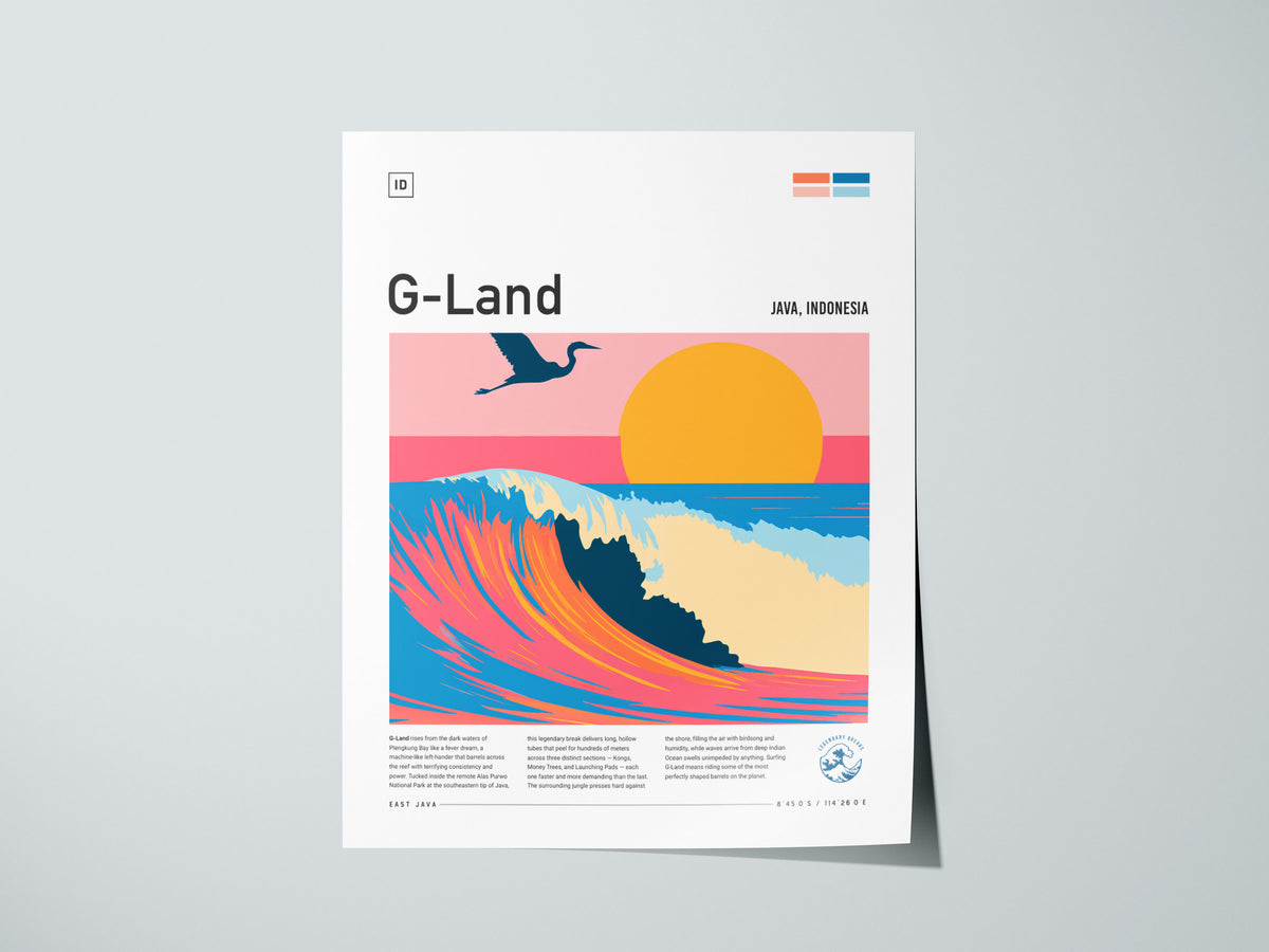 G-Land, Java, Indonesia Poster | Tropical Surf Wave Print Wall Art — giclée print detail on matte paper