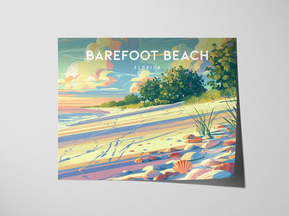 Barefoot Beach, Florida Poster | Tropical Shoreline Landscape Coastal Decor Wall Art — giclée print detail on matte paper