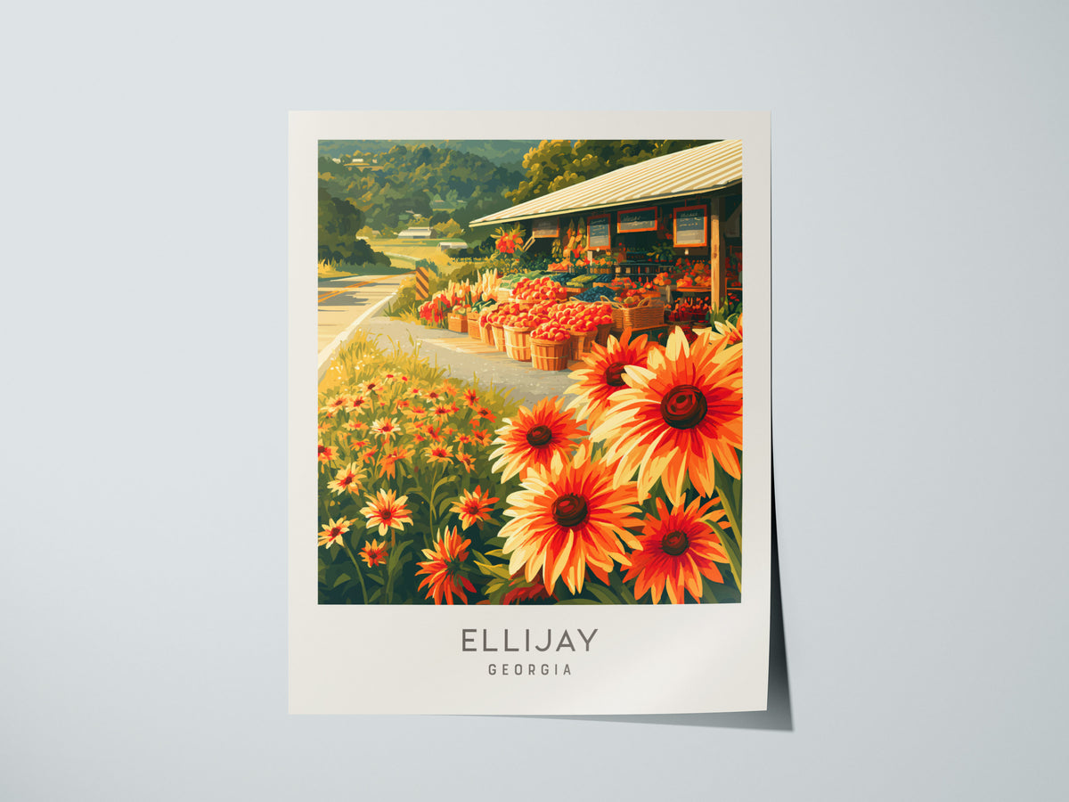 Ellijay Matte Border Poster | Georgia Travel Gift Vacation Wall Art — giclée print detail on matte paper