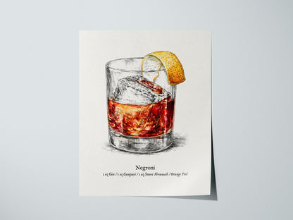 Negroni Poster | Vintage Cocktail Scientific Illustration Wall Art — giclée print detail on matte paper