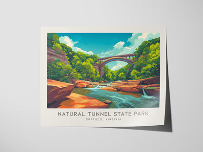 Natural Tunnel State Park Landscape Matte Border Poster | Duffield, Virginia Vacation Wall Art — giclée print detail on matte