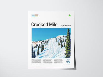 Crooked Mile Alta Ski Area Poster | Utah Skiing Resort Wall Art | Framed or Unframed