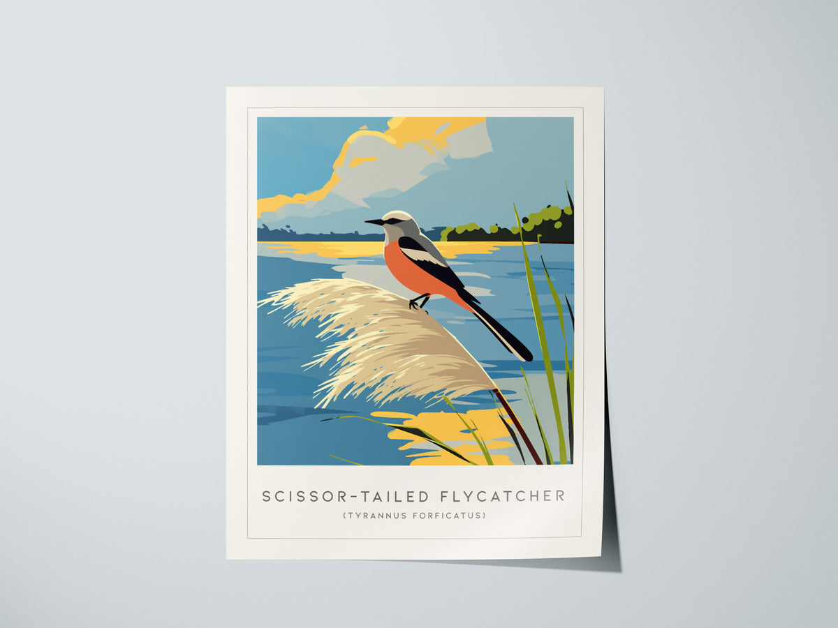 Scissor-tailed Flycatcher Poster | Graceful Prairie Bird Portrait Wall Art — giclée print detail on matte paper