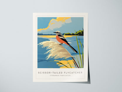 Scissor-tailed Flycatcher Poster | Graceful Prairie Bird Portrait Wall Art — giclée print detail on matte paper