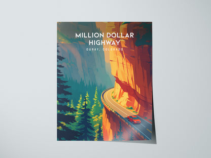 Million Dollar Highway, Ouray, Colorado Poster | Alpine Mountain Pass Travel Wall Art — giclée print detail on matte paper