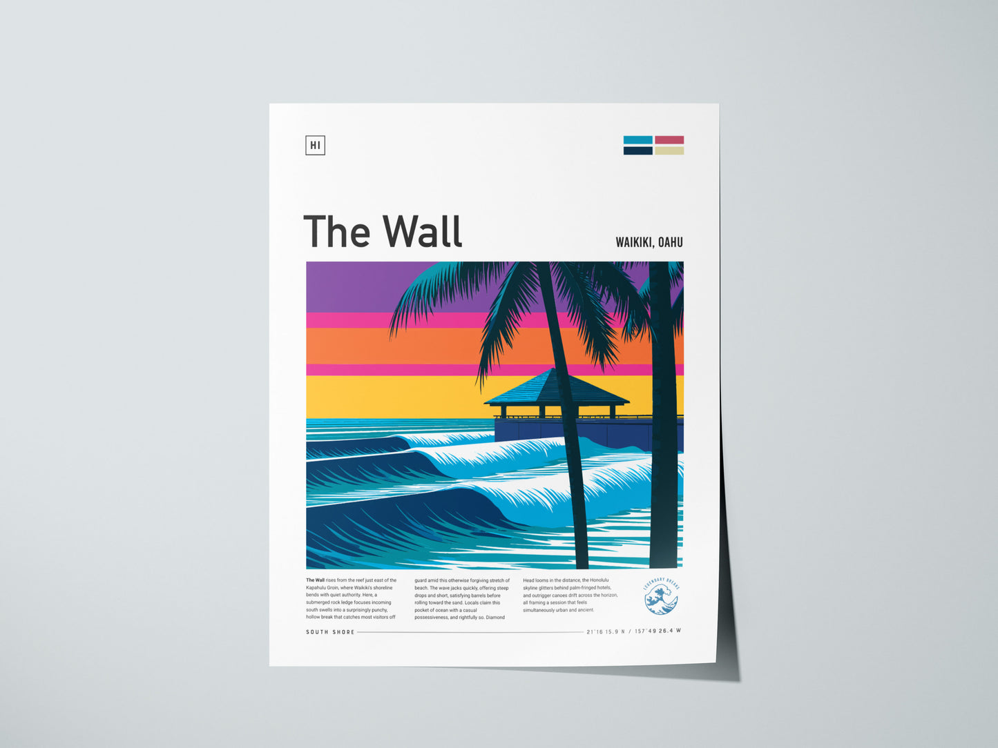 The Wall, Hawaii Poster | Epic Big Wave Surf Break Wall Art — giclée print detail on matte paper