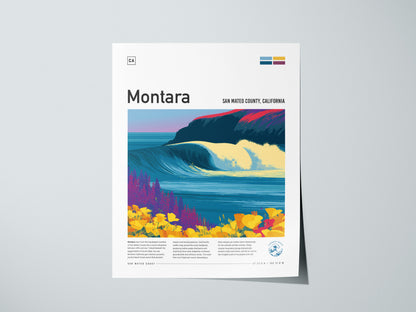 Montara, San Mateo County, California Poster | Misty Cliffs & Surf Break Coastal Poster — giclée print detail on matte paper