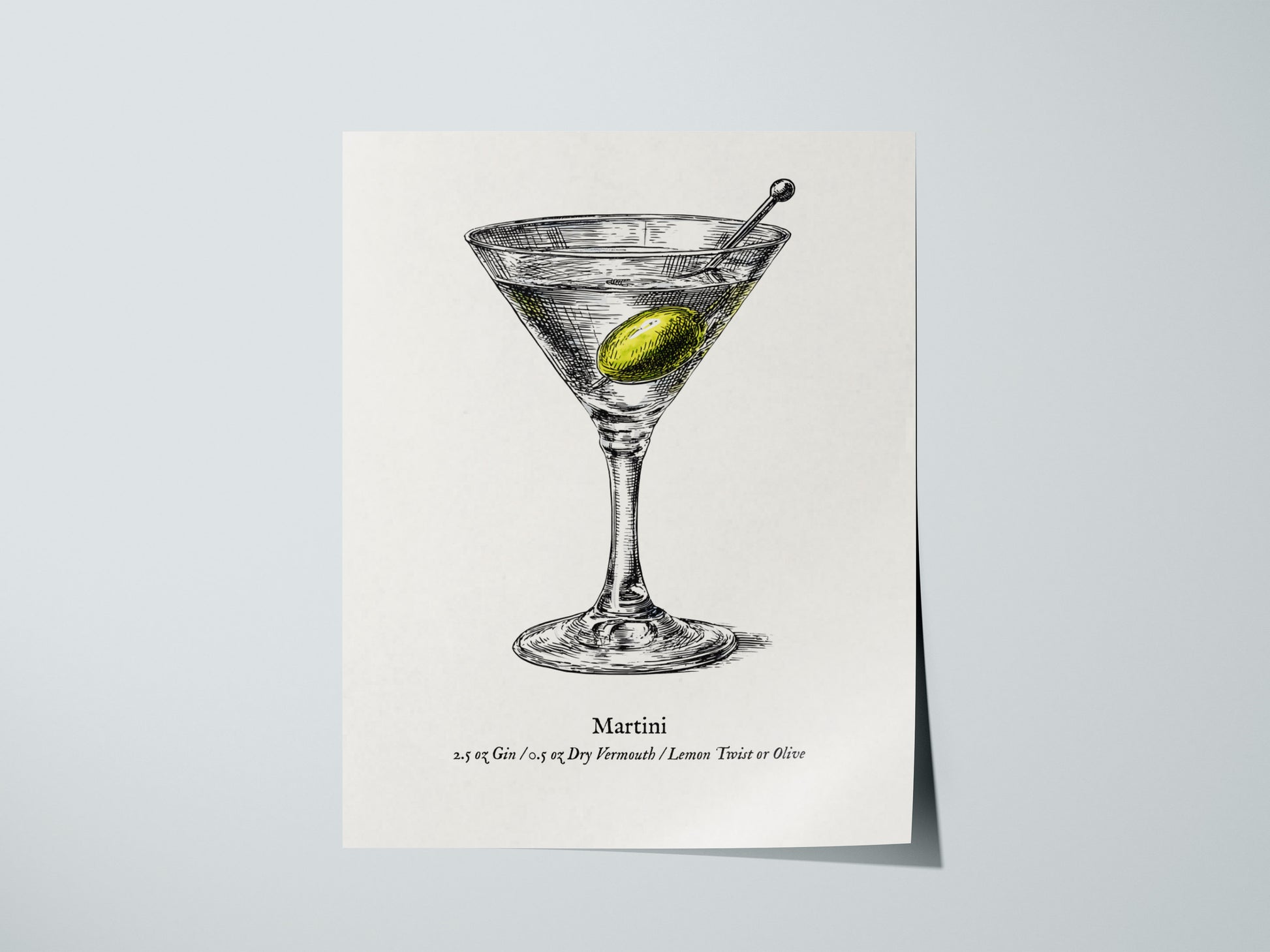 Martini Poster | Vintage Cocktail Scientific Illustration Wall Art — giclée print detail on matte paper
