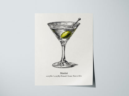 Martini Poster | Vintage Cocktail Scientific Illustration Wall Art — giclée print detail on matte paper