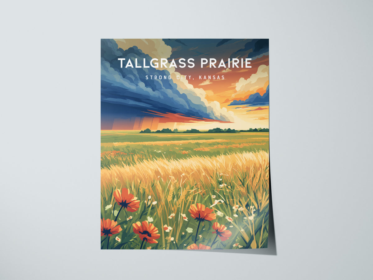 Tallgrass Prairie, Strong City, Kansas Poster | Golden Plains Travel Wall Art — giclée print detail on matte paper