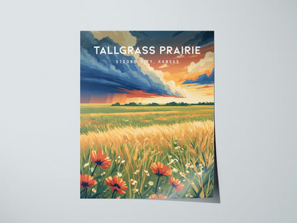 Tallgrass Prairie, Strong City, Kansas Poster | Golden Plains Travel Wall Art — giclée print detail on matte paper