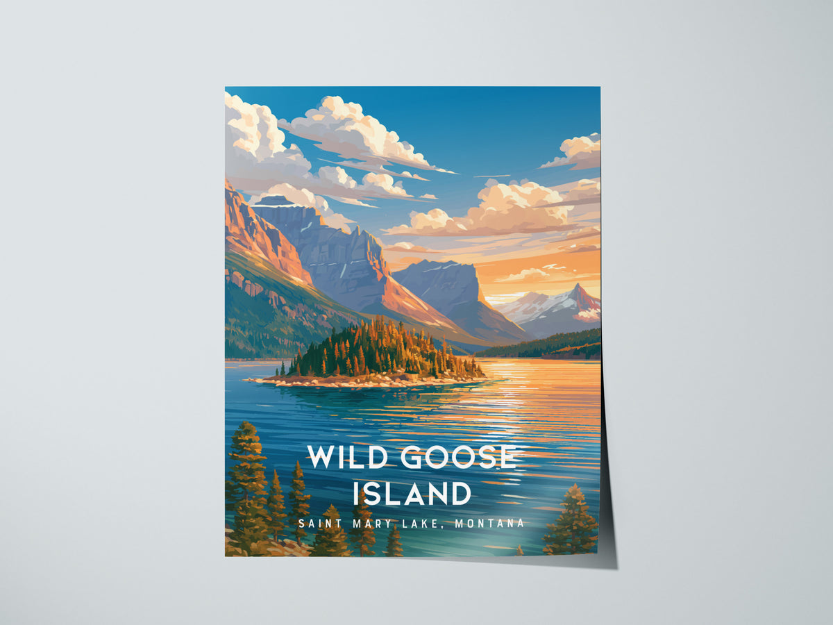 Wild Goose Island, Saint Mary Lake, Montana Poster | Mountain Lake Destination Print Wall Art — giclée print detail on matte