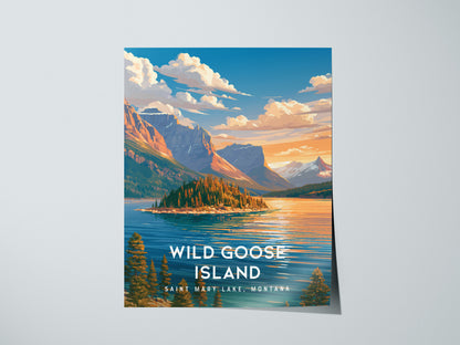 Wild Goose Island, Saint Mary Lake, Montana Poster | Mountain Lake Destination Print Wall Art — giclée print detail on matte