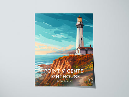Point Vicente Lighthouse, California Poster | Pacific Cliffs & Beacon Wall Art — giclée print detail on matte paper