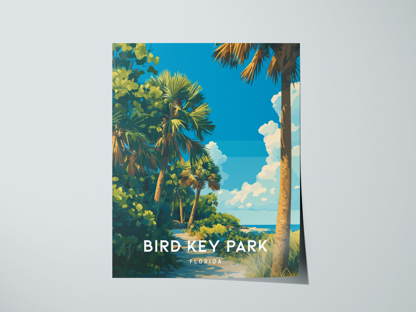 Bird Key Park, Florida Poster | Tropical Waterfront Serenity Wall Art — giclée print detail on matte paper