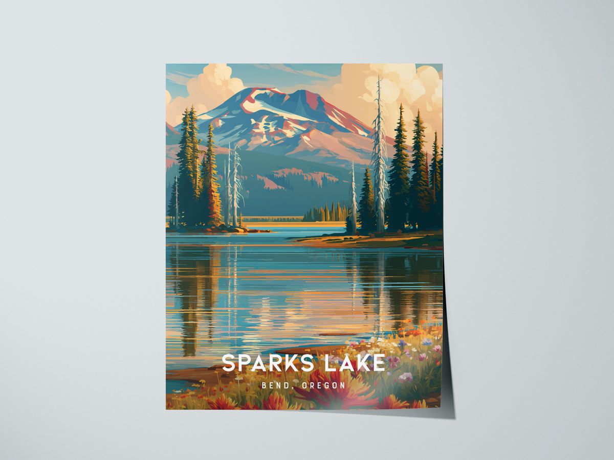Sparks Lake, Bend, Oregon Poster | Mountain Reflections Vacation Wall Art — giclée print detail on matte paper