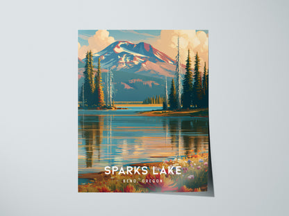 Sparks Lake, Bend, Oregon Poster | Mountain Reflections Vacation Wall Art — giclée print detail on matte paper