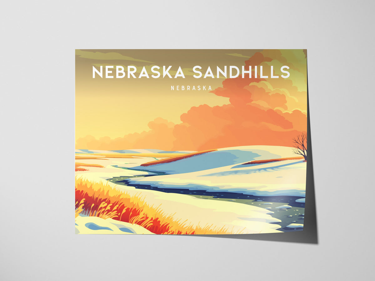 Nebraska Sandhills Landscape Poster | Nebraska Vacation Wall Art Framed or Unframed — giclée print detail on matte paper