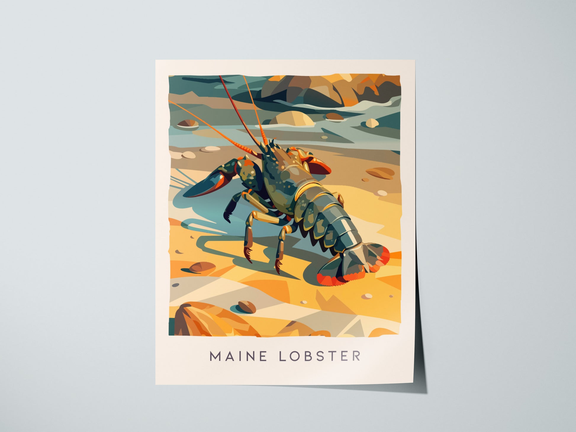 Maine Lobster Poster | Rugged Coast Lobster Wildlife Wall Art — giclée print detail on matte paper