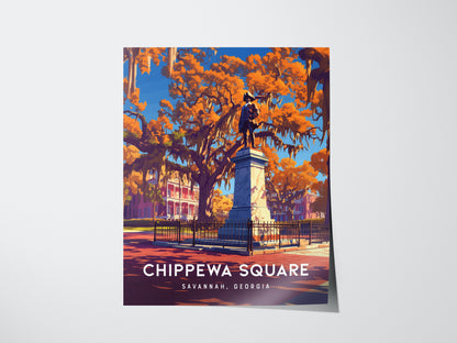 Chippewa Square, Savannah, Georgia Poster | Historic Southern Charm Destination Print Wall Art — giclée print detail on matte