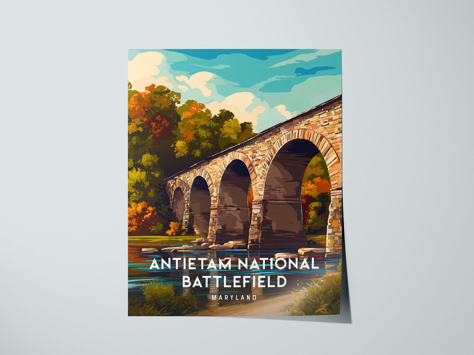 Antietam National Battlefield, Maryland Poster | Civil War Monument & Rolling Fields Wall Art — giclée print detail on matte