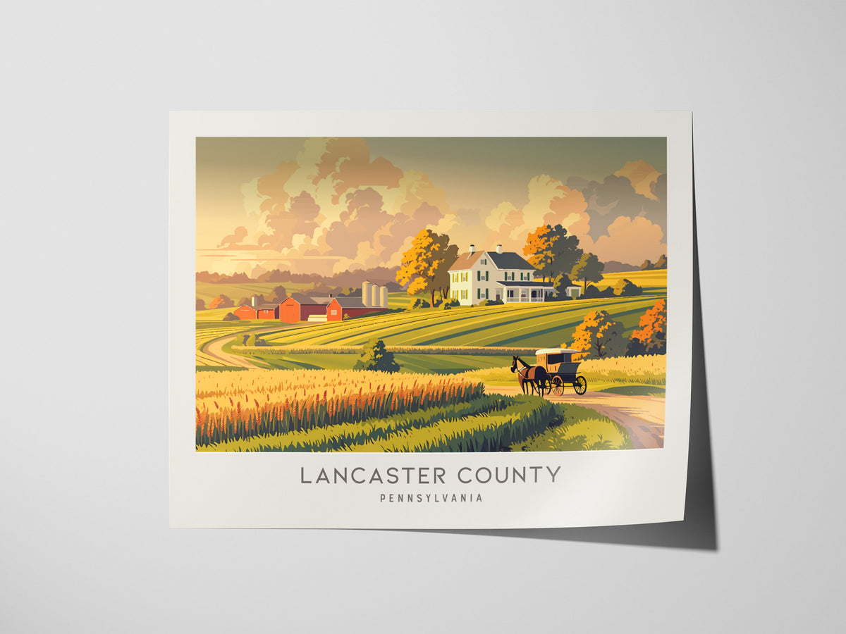 Lancaster County Landscape Matte Border Poster | Pennsylvania Travel Gift Vacation Wall Art — giclée print detail on matte pa