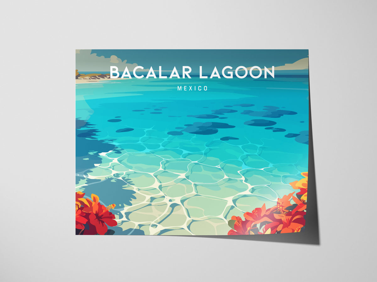 Bacalar Lagoon Landscape Poster | Mexico Vacation Wall Art Destination Print — giclée print detail on matte paper