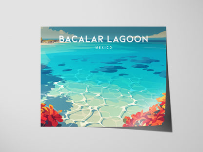 Bacalar Lagoon Landscape Poster | Mexico Vacation Wall Art Destination Print — giclée print detail on matte paper