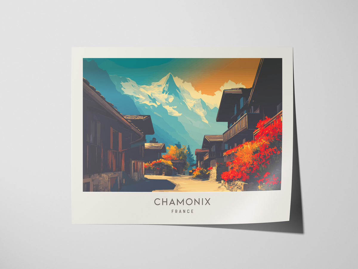 Chamonix Landscape Matte Border Poster | France Travel Wall Art — giclée print detail on matte paper