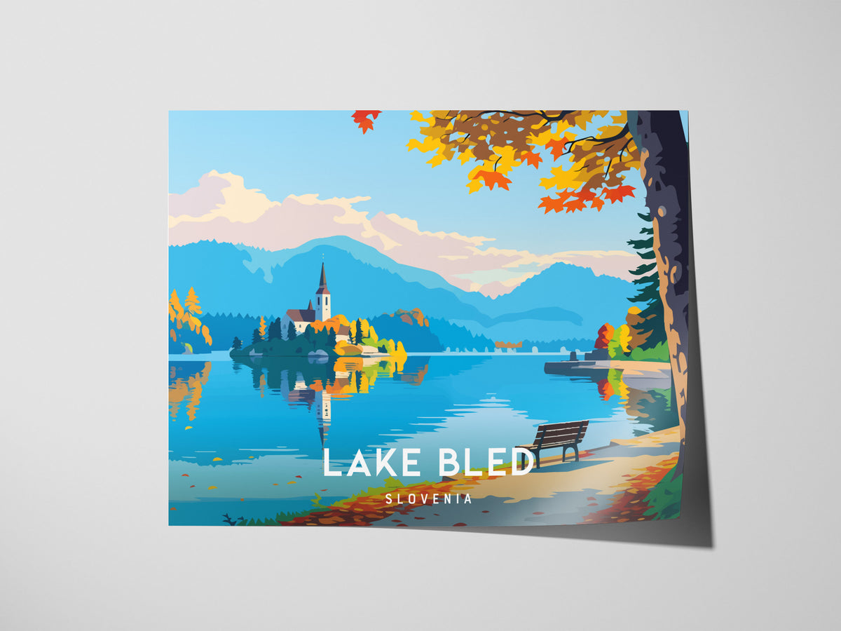 Lake Bled, Slovenia Landscape Poster | Medieval Castle & Alpine Lake Vacation Wall Art — giclée print detail on matte paper