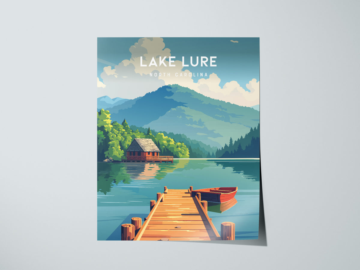 Lake Lure, North Carolina Poster | Mountain Lake Destination Print Wall Art — giclée print detail on matte paper