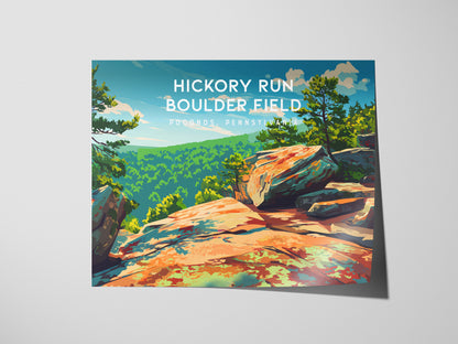 Hickory Run Boulder Field Landscape Poster | Poconos, Pennsylvania Destination Print Wall Art — giclée print detail on matte