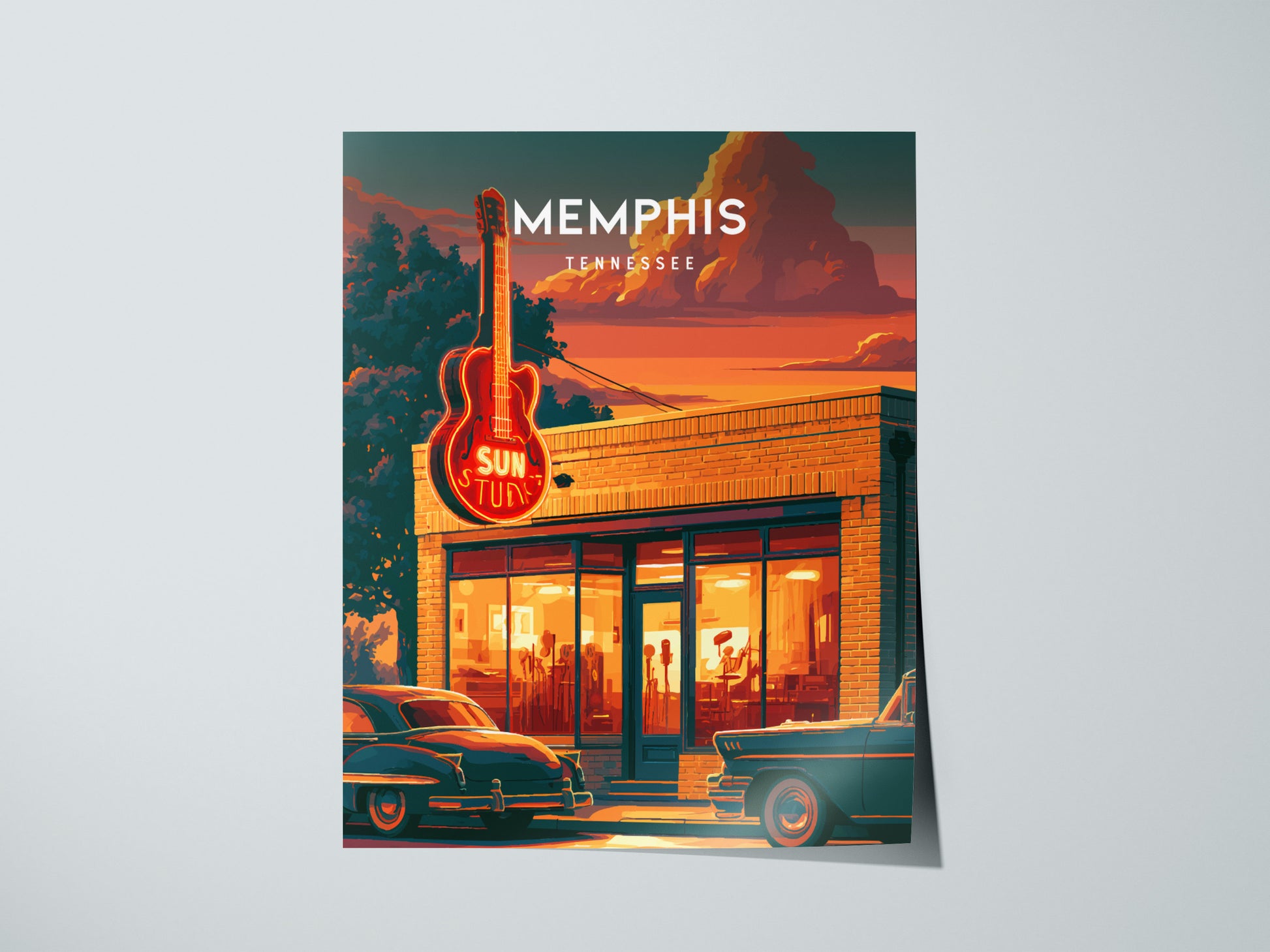 Memphis, Tennessee Poster | Blues & Beale Street Sunset Wall Art — giclée print detail on matte paper