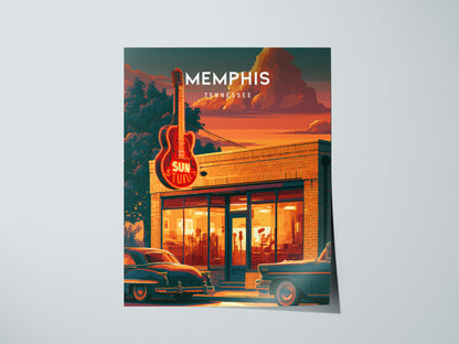 Memphis, Tennessee Poster | Blues & Beale Street Sunset Wall Art — giclée print detail on matte paper