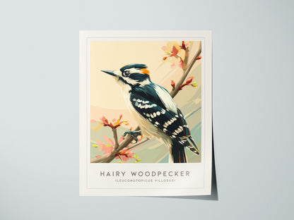 Hairy Woodpecker Poster | Bold Forest Bird Illustration Wall Art — giclée print detail on matte paper
