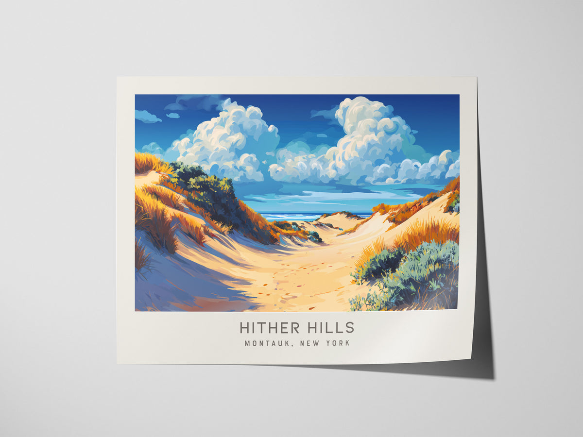 Hither Hills Landscape Matte Border Poster | Montauk, New York Coastal Beach Decor — giclée print detail on matte paper